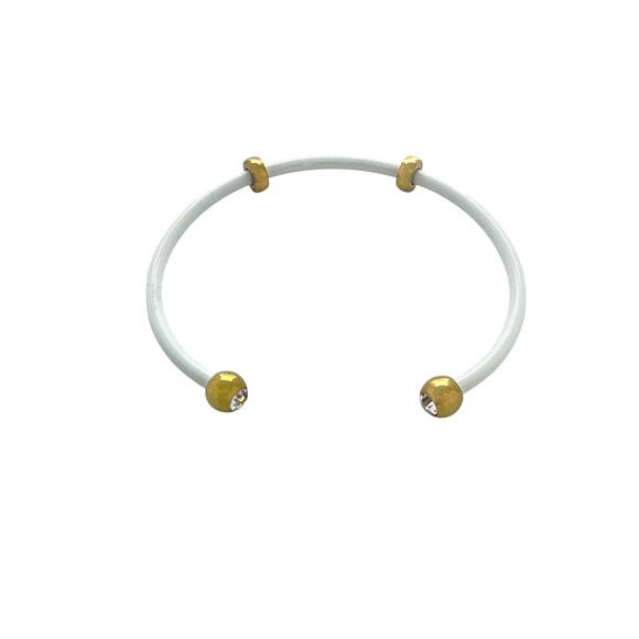 ALEX+ANI Bezel Stone Enamel Cuff in White - Picture 7 of 13